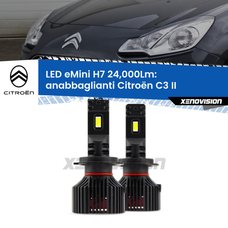 <strong>Kit LED anabbaglianti per Citroën C3</strong> II 2009 - 2016. </strong>Include due lampade Canbus H7 Brightstar da 24,000 Lumen. Qualità Massima.