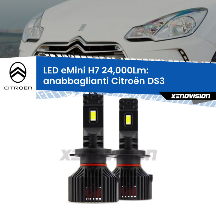 <strong>Kit LED anabbaglianti per Citroën DS3</strong>  2009 - 2015. </strong>Include due lampade Canbus H7 Brightstar da 24,000 Lumen. Qualità Massima.