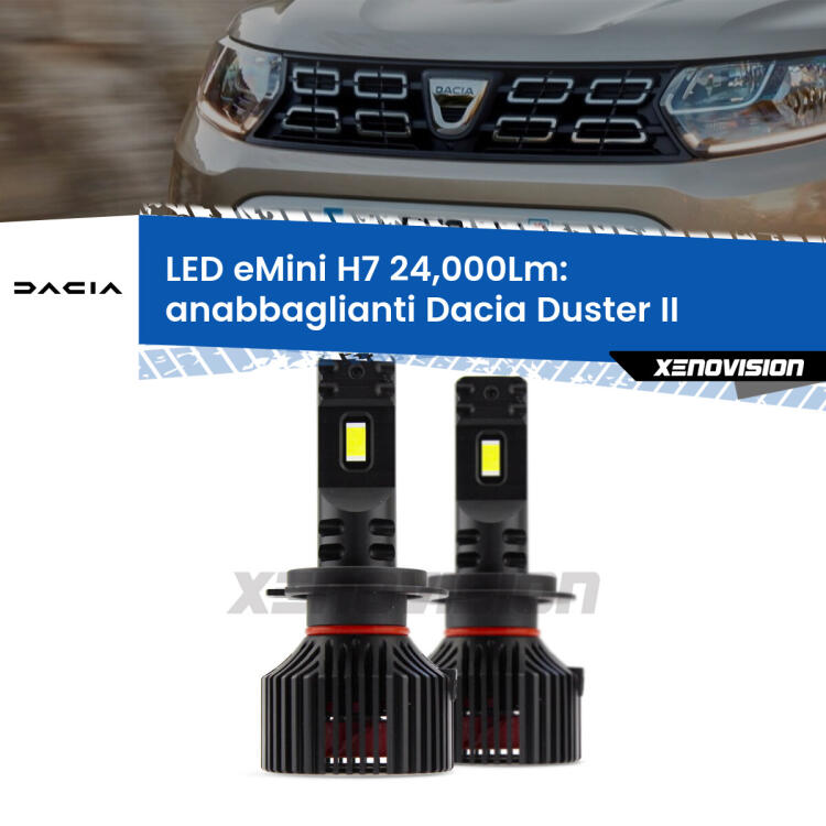 <strong>Kit LED anabbaglianti per Dacia Duster</strong> II 2017 in poi. </strong>Include due lampade Canbus H7 Brightstar da 24,000 Lumen. Qualità Massima.