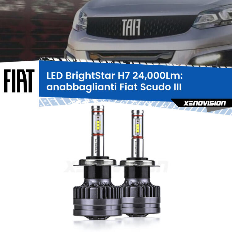 <strong>Kit LED anabbaglianti per Fiat Scudo</strong> III 2022 in poi. </strong>Include due lampade Canbus H7 Brightstar da 24,000 Lumen. Qualità Massima.
