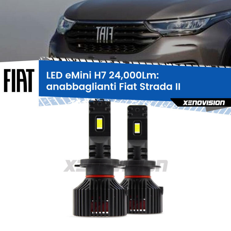 <strong>Kit LED anabbaglianti per Fiat Strada</strong> II 2º restyling. </strong>Include due lampade Canbus H7 Brightstar da 24,000 Lumen. Qualità Massima.