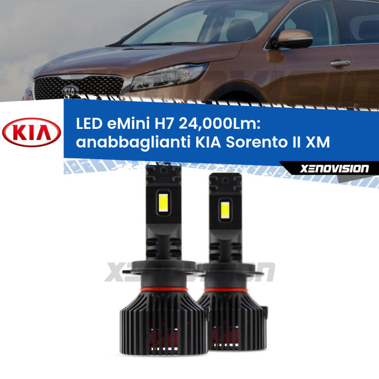 <strong>Kit LED anabbaglianti per KIA Sorento II</strong> XM 2009 - 2014. </strong>Include due lampade Canbus H7 Brightstar da 24,000 Lumen. Qualità Massima.
