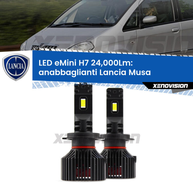 <strong>Kit LED anabbaglianti per Lancia Musa</strong>  2008 - 2012. </strong>Include due lampade Canbus H7 Brightstar da 24,000 Lumen. Qualità Massima.