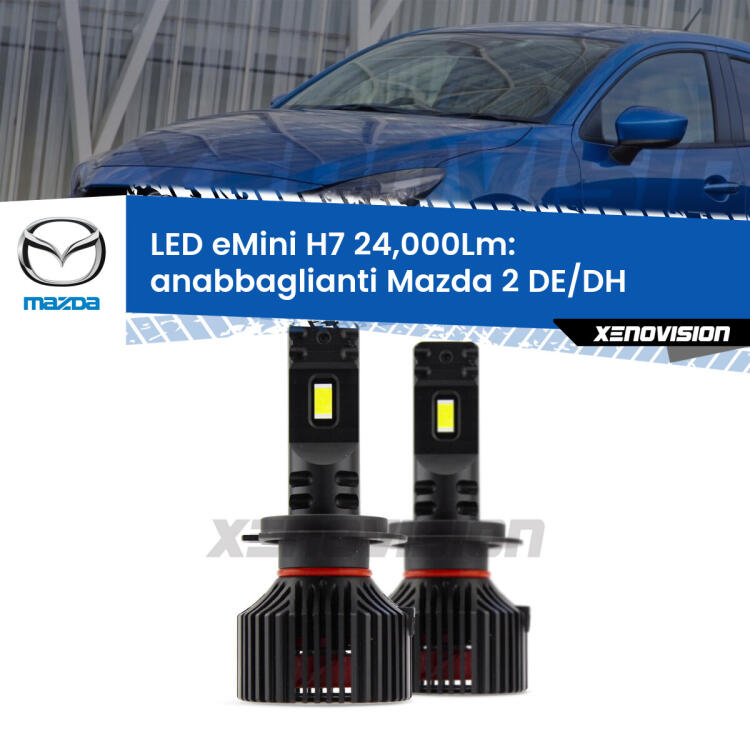 <strong>Kit LED anabbaglianti per Mazda 2</strong> DE/DH a parabola doppia. </strong>Include due lampade Canbus H7 Brightstar da 24,000 Lumen. Qualità Massima.
