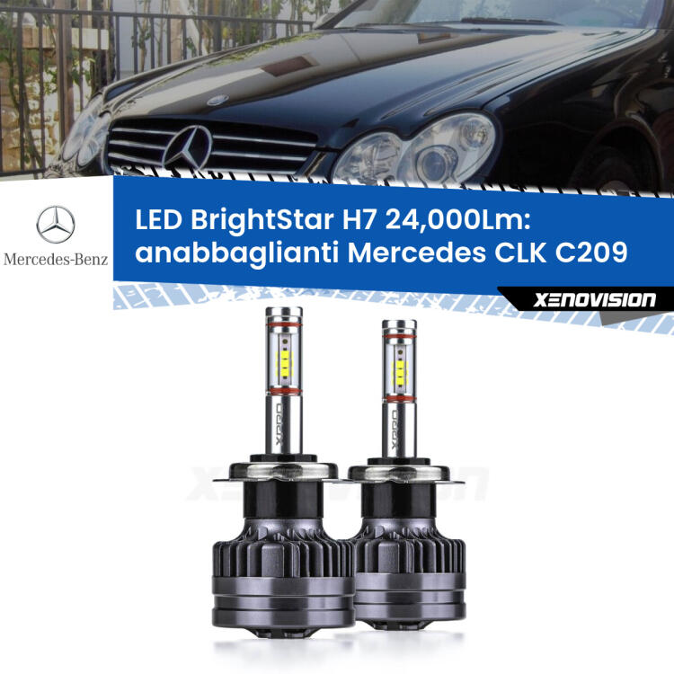 <strong>Kit LED anabbaglianti per Mercedes CLK</strong> C209 2002 - 2009. </strong>Include due lampade Canbus H7 Brightstar da 24,000 Lumen. Qualità Massima.