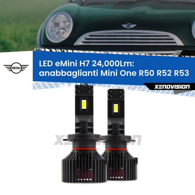 <strong>Kit LED anabbaglianti per Mini One</strong> R50 R52 R53 2001 - 2006. </strong>Include due lampade Canbus H7 Brightstar da 24,000 Lumen. Qualità Massima.