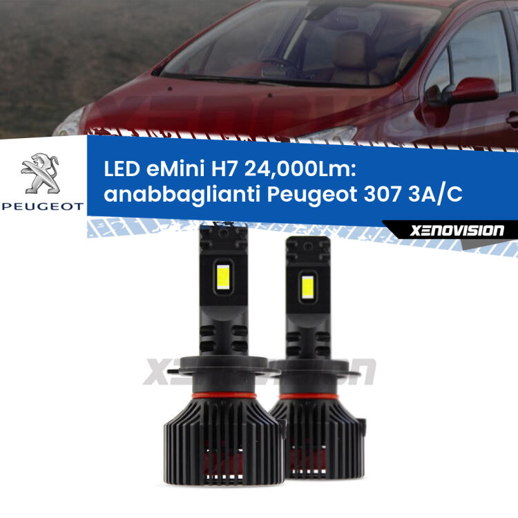 <strong>Kit LED anabbaglianti per Peugeot 307</strong> 3A/C 2000 - 2005. </strong>Include due lampade Canbus H7 Brightstar da 24,000 Lumen. Qualità Massima.