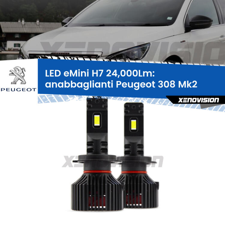 <strong>Kit LED anabbaglianti per Peugeot 308</strong> Mk2 fari a parabola. </strong>Include due lampade Canbus H7 Brightstar da 24,000 Lumen. Qualità Massima.