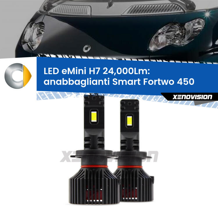 <strong>Kit LED anabbaglianti per Smart Fortwo</strong> 450 2004 - 2007. </strong>Include due lampade Canbus H7 Brightstar da 24,000 Lumen. Qualità Massima.
