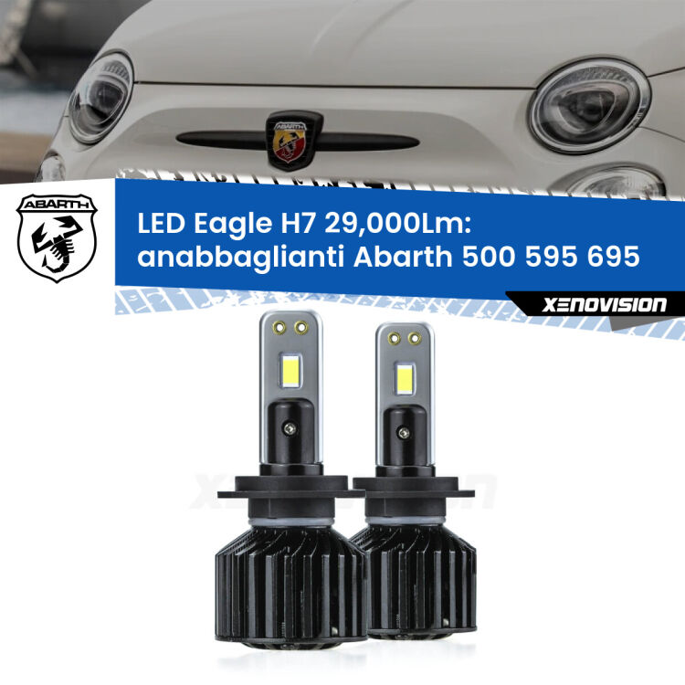 <strong>Kit anabbaglianti LED specifico per Abarth 500 595 695</strong>  2008 - 2015. Lampade <strong>H7</strong> Canbus da 29.000Lumen di luminosità modello Eagle Xenovision.