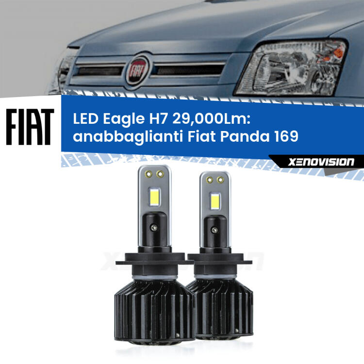 <strong>Kit anabbaglianti LED specifico per Fiat Panda</strong> 169 Cross. Lampade <strong>H7</strong> Canbus da 29.000Lumen di luminosità modello Eagle Xenovision.
