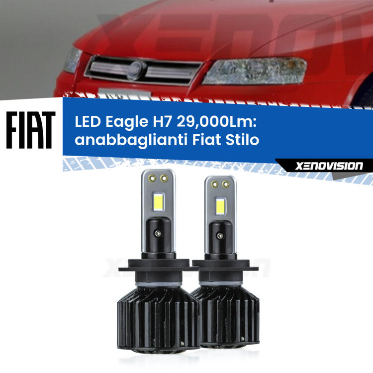 <strong>Kit anabbaglianti LED specifico per Fiat Stilo</strong>  2001 - 2006. Lampade <strong>H7</strong> Canbus da 29.000Lumen di luminosità modello Eagle Xenovision.