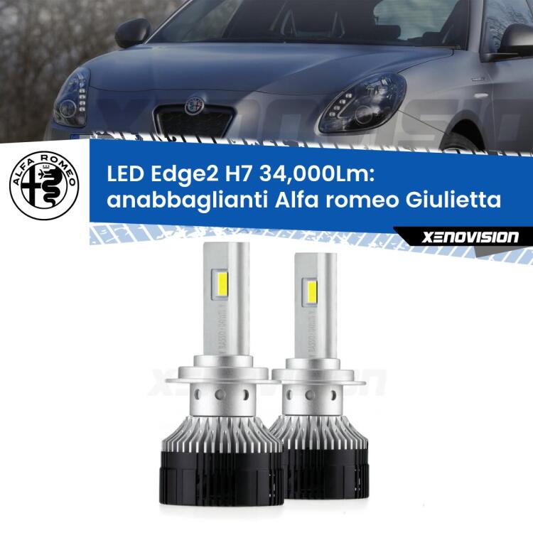 <strong>Kit anabbaglianti LED per Alfa romeo Giulietta</strong>  dal 2014 in poi.</strong>.Coppia lampade <strong>H7</strong> modello Edge v3.0 di Xenovision.