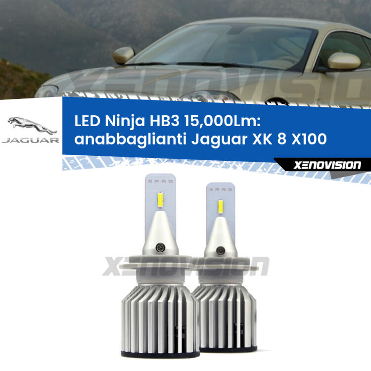 FINE SERIE: NO GARANZIA <strong>Kit anabbaglianti LED specifico per Jaguar XK 8</strong> X100 1996 - 2005. Lampade <strong>HB3</strong> Canbus da 15.000Lumen di luminosità modello Eagle Xenovision.