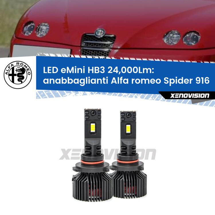 FINE SERIE: NO GARANZIA <strong>Kit anabbaglianti LED specifico per Alfa romeo Spider</strong> 916 1995 - 2005. Lampade <strong>HB3</strong> compatte, Canbus da 24.000Lumen Eagle Mini Xenovision.
