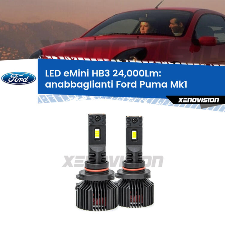 FINE SERIE: NO GARANZIA <strong>Kit anabbaglianti LED specifico per Ford Puma</strong> Mk1 1997 - 2002. Lampade <strong>HB3</strong> compatte, Canbus da 24.000Lumen Eagle Mini Xenovision.