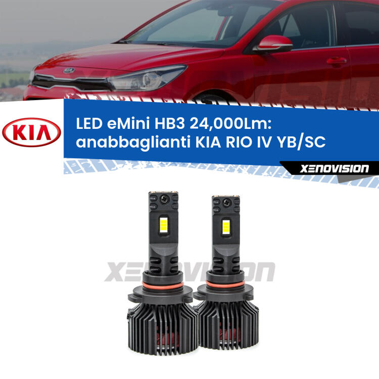 FINE SERIE: NO GARANZIA <strong>Kit anabbaglianti LED specifico per KIA RIO IV</strong> YB/SC fari lenticolari. Lampade <strong>HB3</strong> compatte, Canbus da 24.000Lumen Eagle Mini Xenovision.