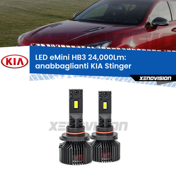 FINE SERIE: NO GARANZIA <strong>Kit anabbaglianti LED specifico per KIA Stinger</strong>  2017 in poi. Lampade <strong>HB3</strong> compatte, Canbus da 24.000Lumen Eagle Mini Xenovision.