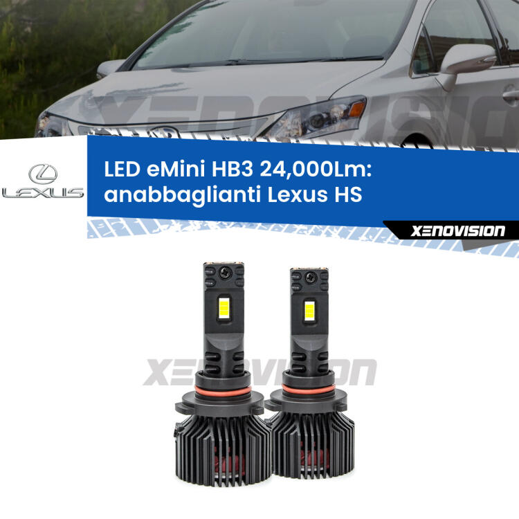 FINE SERIE: NO GARANZIA <strong>Kit anabbaglianti LED specifico per Lexus HS</strong>  2009 - 2018. Lampade <strong>HB3</strong> compatte, Canbus da 24.000Lumen Eagle Mini Xenovision.