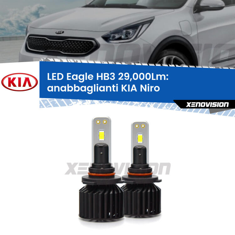 <strong>Kit anabbaglianti LED specifico per KIA Niro</strong>  fari lenticolari. Lampade <strong>HB3</strong> Canbus da 29.000Lumen di luminosità modello Eagle Xenovision.