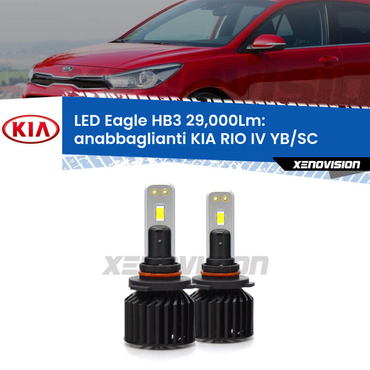 <strong>Kit anabbaglianti LED specifico per KIA RIO IV</strong> YB/SC fari lenticolari. Lampade <strong>HB3</strong> Canbus da 29.000Lumen di luminosità modello Eagle Xenovision.