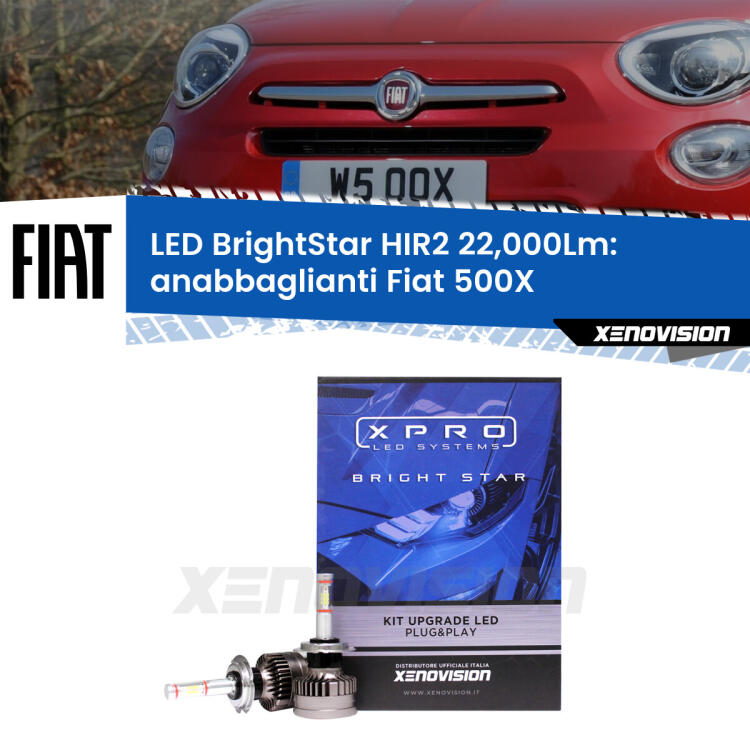 <strong>Kit LED anabbaglianti per Fiat 500X</strong>  lenticolari. </strong>Due lampade Canbus HIR2 Brightstar da 22,000 Lumen. Qualità Massima.