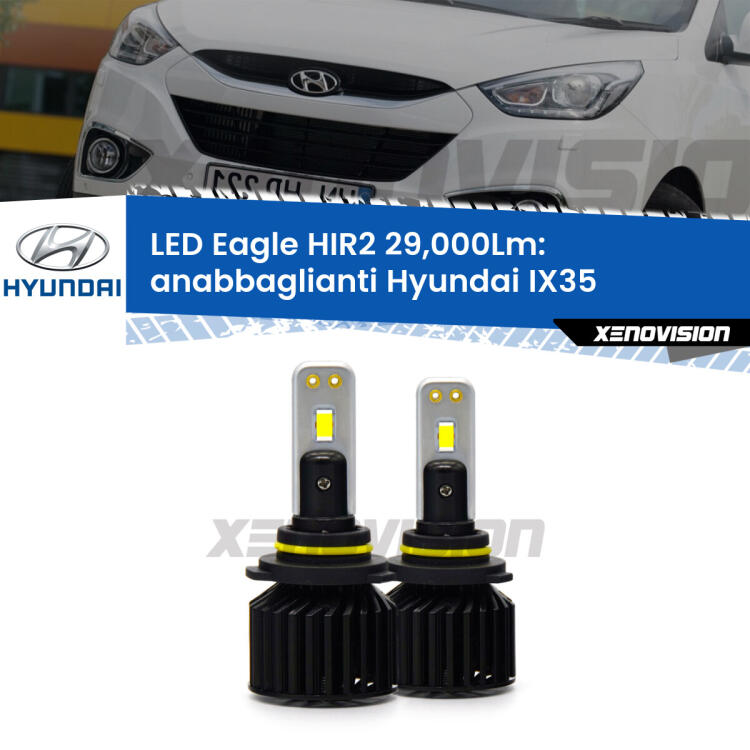 <strong>Kit anabbaglianti LED specifico per Hyundai IX35</strong>  2014 - 2015. Lampade <strong>HIR2</strong> Canbus da 29.000Lumen di luminosità modello Eagle Xenovision.