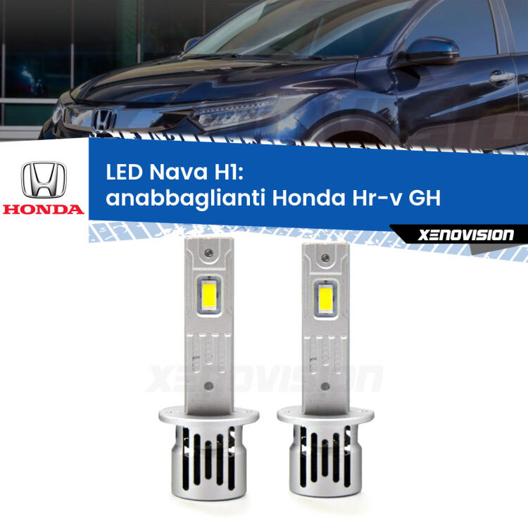<strong>Anabbaglianti LED no-spie per Honda Hr-v</strong> GH 1998 - 2012. Coppia lampade <strong> H1</strong> modello Nava canbus, raffreddate a ventola.