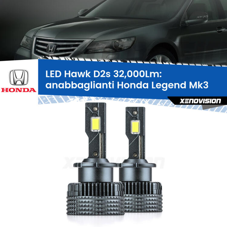<strong>Kit anabbaglianti LED specifico per Honda Legend</strong> Mk3 1996 - 2004. Lampade <strong>D2S/D2R</strong> Canbus da 32.000Lumen di luminosità modello Hawk Xenovision.