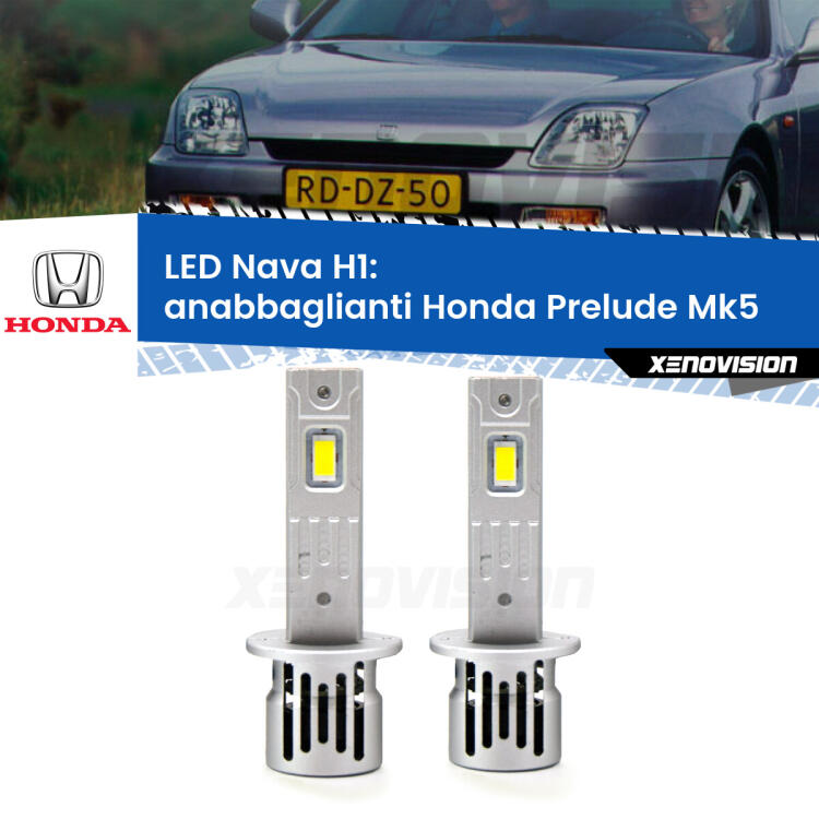 <strong>Anabbaglianti LED no-spie per Honda Prelude</strong> Mk5 1996 - 2000. Coppia lampade <strong> H1</strong> modello Nava canbus, raffreddate a ventola.