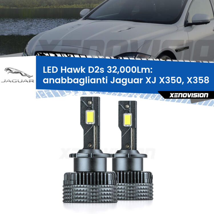 <strong>Kit anabbaglianti LED specifico per Jaguar XJ</strong> X350, X358 2003 - 2009. Lampade <strong>D2S/D2R</strong> Canbus da 32.000Lumen di luminosità modello Hawk Xenovision.