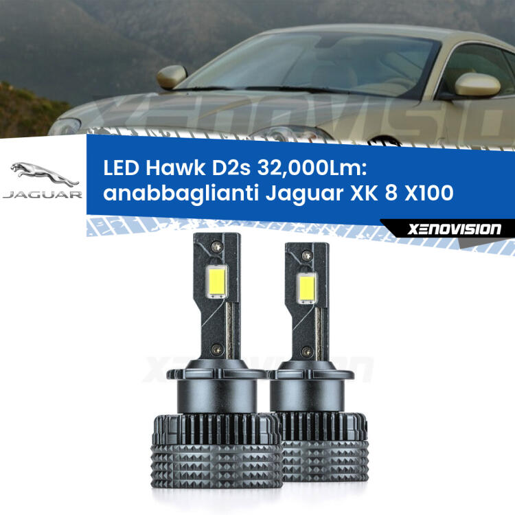 <strong>Kit anabbaglianti LED specifico per Jaguar XK 8</strong> X100 1996 - 2005. Lampade <strong>D2S/D2R</strong> Canbus da 32.000Lumen di luminosità modello Hawk Xenovision.