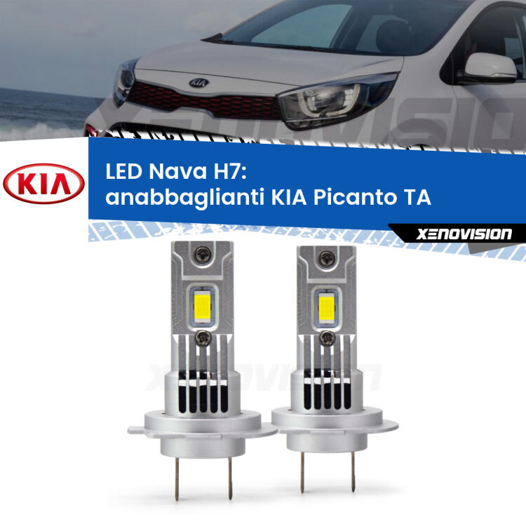 <strong>Anabbaglianti LED no-spie per KIA Picanto</strong> TA con fari lenticolari. Coppia lampade <strong>H7</strong> modello Nava canbus, raffreddate a ventola.