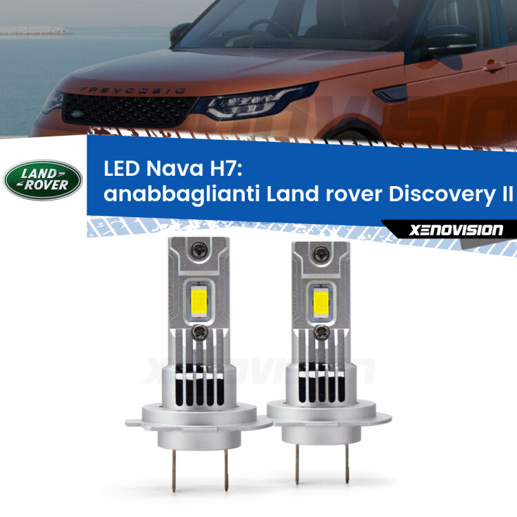 <strong>Anabbaglianti LED no-spie per Land rover Discovery II</strong> L318 restyling. Coppia lampade <strong>H7</strong> modello Nava canbus, raffreddate a ventola.