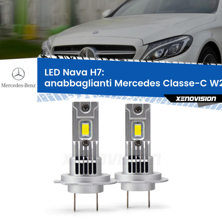 <strong>Anabbaglianti LED no-spie per Mercedes Classe-C</strong> W205 2013 - 2018. Coppia lampade <strong>H7</strong> modello Nava canbus, raffreddate a ventola.