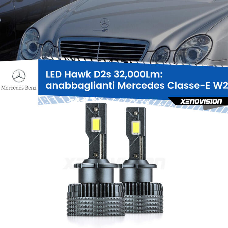 <strong>Kit anabbaglianti LED specifico per Mercedes Classe-E</strong> W211 2002 - 2006. Lampade <strong>D2S/D2R</strong> Canbus da 32.000Lumen di luminosità modello Hawk Xenovision.