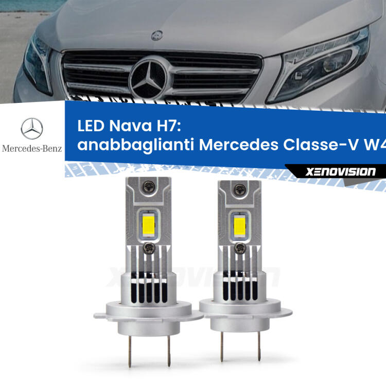 <strong>Anabbaglianti LED no-spie per Mercedes Classe-V</strong> W447 2014 in poi. Coppia lampade <strong>H7</strong> modello Nava canbus, raffreddate a ventola.