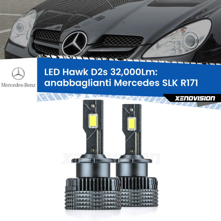 <strong>Kit anabbaglianti LED specifico per Mercedes SLK</strong> R171 2004 - 2011. Lampade <strong>D2S/D2R</strong> Canbus da 32.000Lumen di luminosità modello Hawk Xenovision.