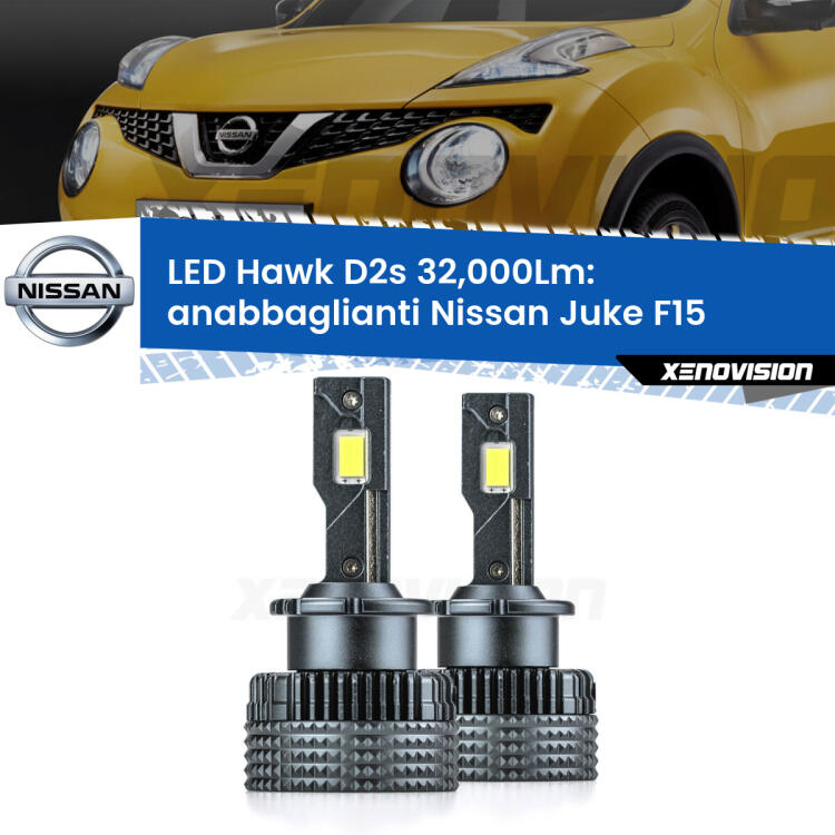 <strong>Kit anabbaglianti LED specifico per Nissan Juke</strong> F15 2014 - 2018. Lampade <strong>D2S/D2R</strong> Canbus da 32.000Lumen di luminosità modello Hawk Xenovision.