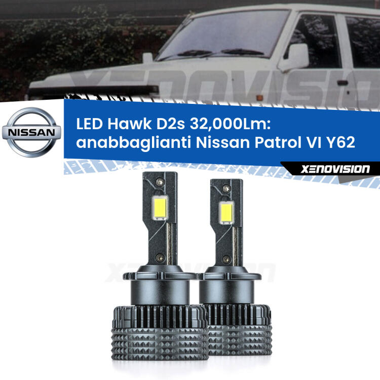 <strong>Kit anabbaglianti LED specifico per Nissan Patrol VI</strong> Y62 2010 in poi. Lampade <strong>D2S/D2R</strong> Canbus da 32.000Lumen di luminosità modello Hawk Xenovision.