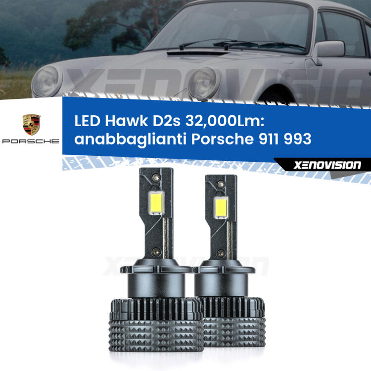 <strong>Kit anabbaglianti LED specifico per Porsche 911</strong> 993 1993 - 1997. Lampade <strong>D2S/D2R</strong> Canbus da 32.000Lumen di luminosità modello Hawk Xenovision.