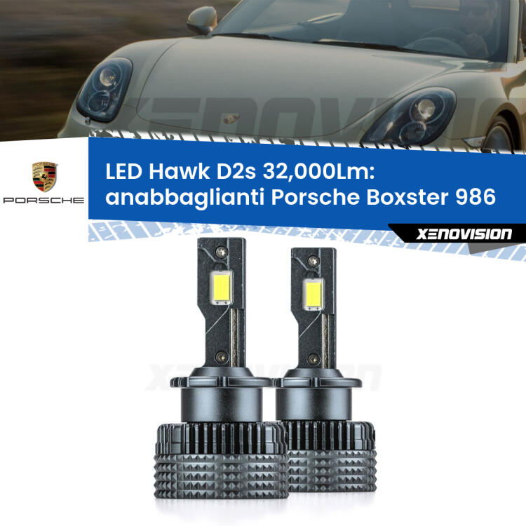<strong>Kit anabbaglianti LED specifico per Porsche Boxster</strong> 986 1996 - 2004. Lampade <strong>D2S/D2R</strong> Canbus da 32.000Lumen di luminosità modello Hawk Xenovision.