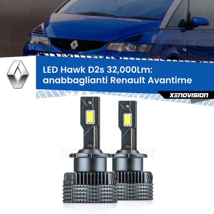 <strong>Kit anabbaglianti LED specifico per Renault Avantime</strong>  2001 - 2003. Lampade <strong>D2S/D2R</strong> Canbus da 32.000Lumen di luminosità modello Hawk Xenovision.