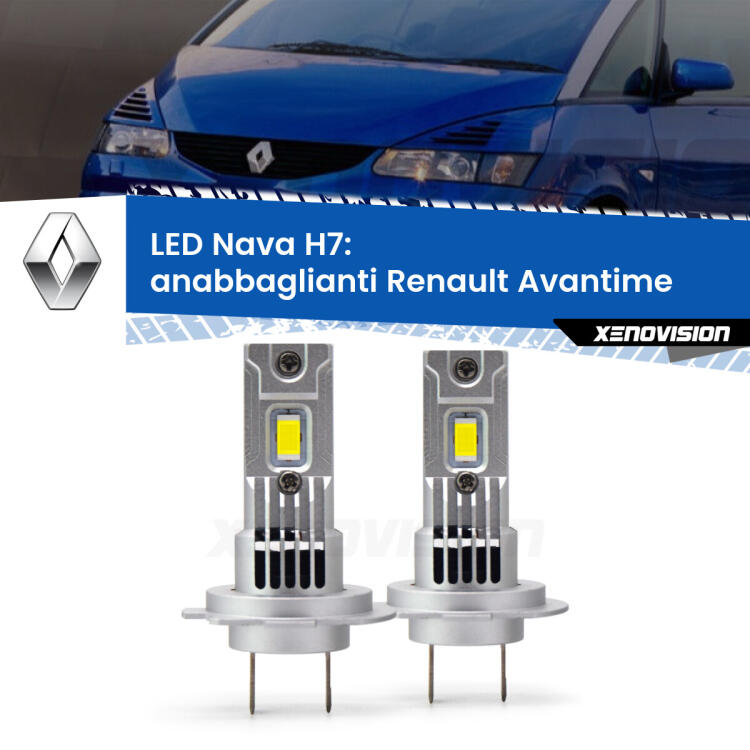 <strong>Anabbaglianti LED no-spie per Renault Avantime</strong>  2001 - 2003. Coppia lampade <strong>H7</strong> modello Nava canbus, raffreddate a ventola.
