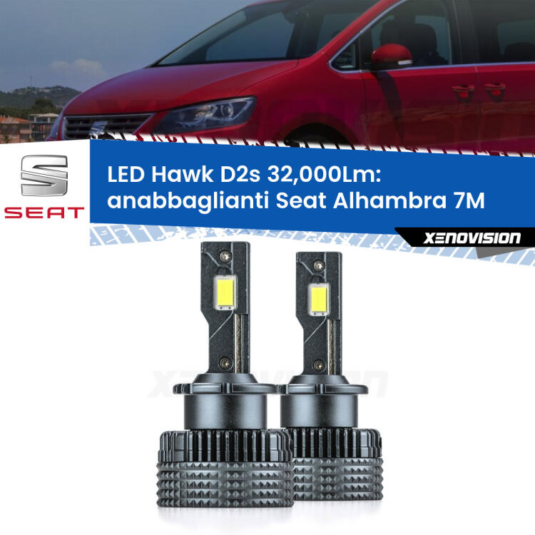 <strong>Kit anabbaglianti LED specifico per Seat Alhambra</strong> 7M 1996 - 2010. Lampade <strong>D2S/D2R</strong> Canbus da 32.000Lumen di luminosità modello Hawk Xenovision.