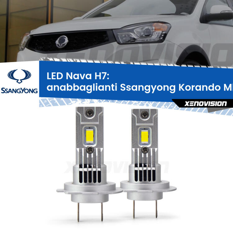 <strong>Anabbaglianti LED no-spie per Ssangyong Korando</strong> Mk3 2013 - 2019. Coppia lampade <strong>H7</strong> modello Nava canbus, raffreddate a ventola.