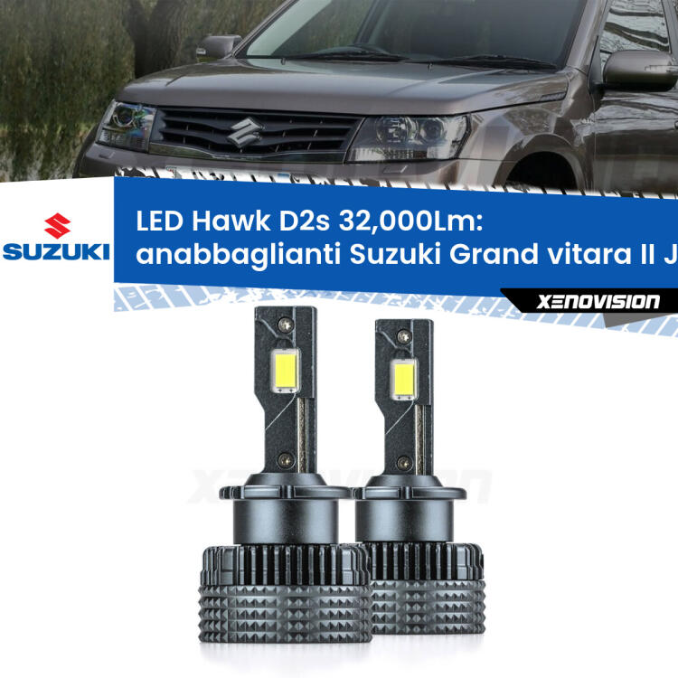 <strong>Kit anabbaglianti LED specifico per Suzuki Grand vitara II</strong> JT, TE, TD 2005 - 2015. Lampade <strong>D2S/D2R</strong> Canbus da 32.000Lumen di luminosità modello Hawk Xenovision.