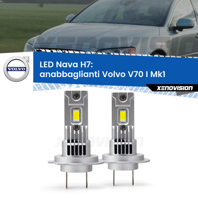 <strong>Anabbaglianti LED no-spie per Volvo V70 I</strong> Mk1 1996 - 2000. Coppia lampade <strong>H7</strong> modello Nava canbus, raffreddate a ventola.