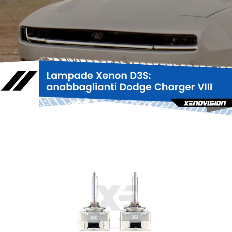 Le lampade Xenon di ricambio D3S Xenovision XT erogano più Lumen, durano di più e proiettano più lontano sui tuoi fari anabbaglianti Dodge Charger VIII 2024 in poi