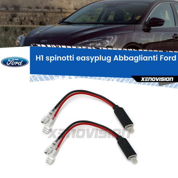 Coppia di cavi per rendere Plug&Play il collegamento del kit LED allo spinotto Abbaglianti H1 della Ford Focus.